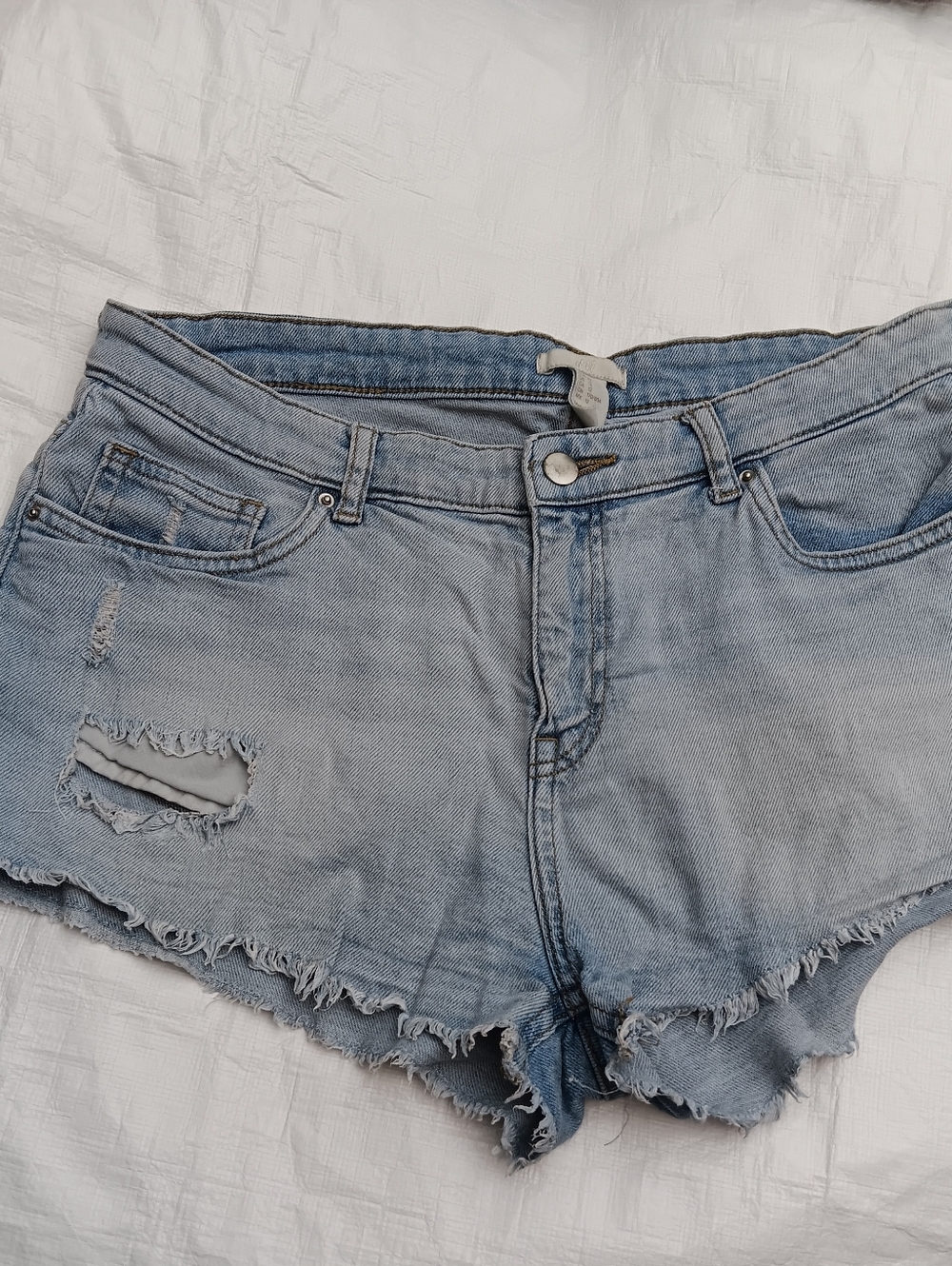 H&M Light Wash Frayed Denim Cutoff Shorts